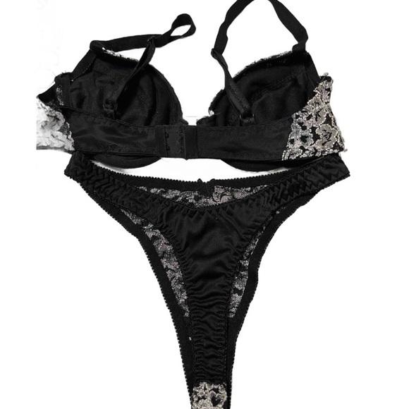 Lace bra and thong set black and gray size small worn - Picture 2 of 3